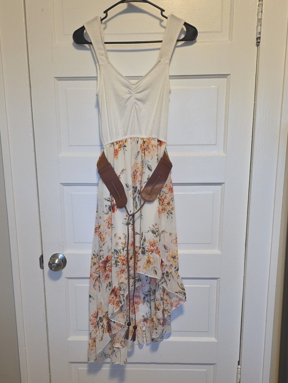 Floral High-Low Summer Dress with White Bodice